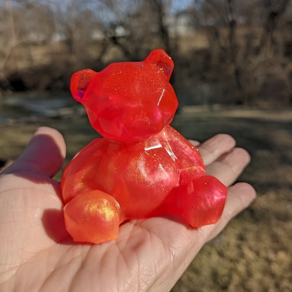Sparkly Teddy Bear Sunset Pink Gold Shiny Resin Art Artisan Handmade - Picture 10 of 10
